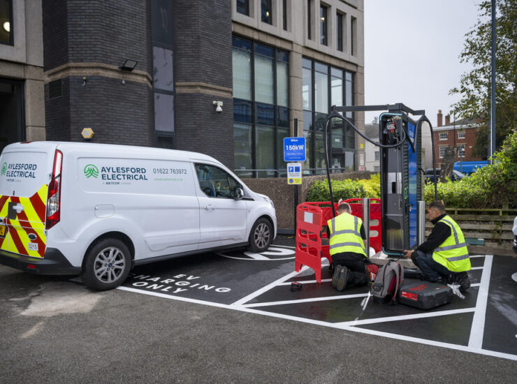 Aylesford Electrical engineers installing EV chargers at an office block